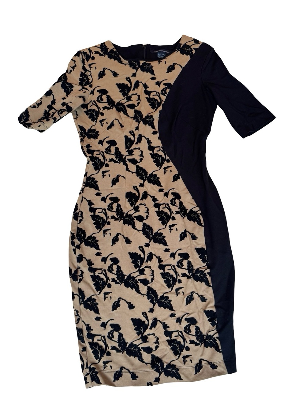 French Connection Beige and Black Floral Midi Dress Size 8